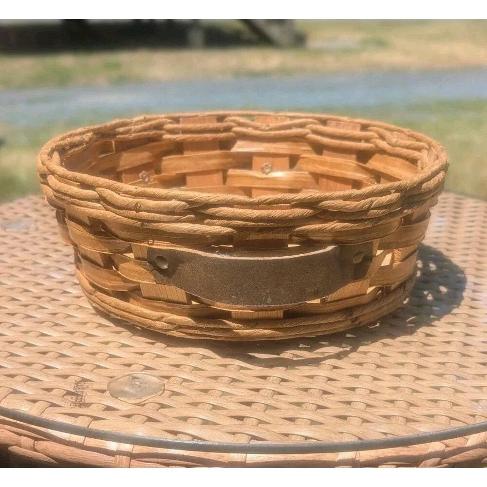 Vintage Pyrex‎ Corning Wicker Casserole Basket Cradle Round Leather Handles